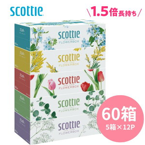 【ふるさと納税】大容量 1.5倍長持ち スコッティ ティシュー フラワーボックス 250組（5箱パック）×12パック 【申込受付から最大120日程度で発送】（日用品 ふるさと納税 ティッシュ 大人気 長持ち 日本製 まとめ買い 備蓄 送料無料）