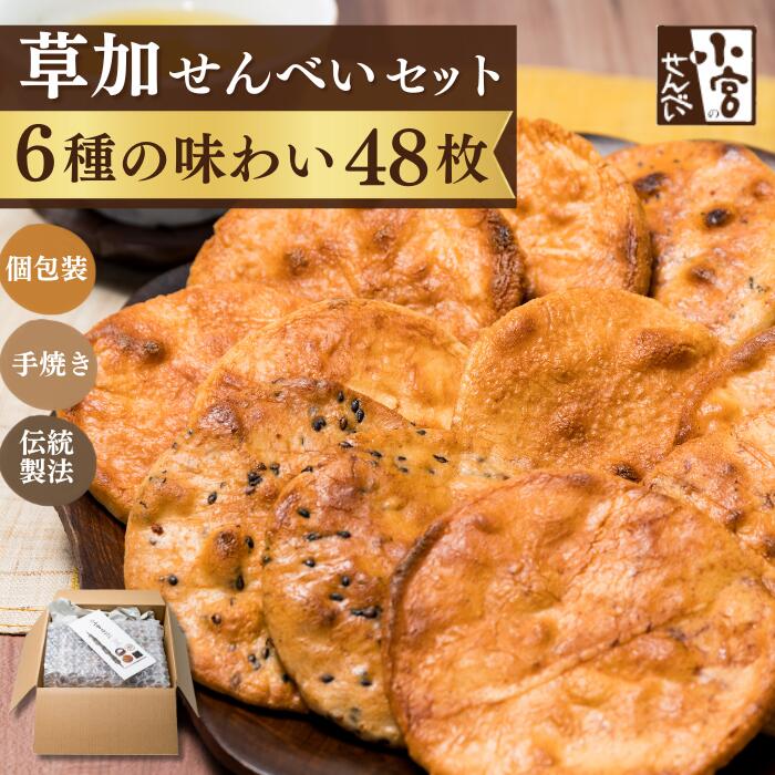 17位! 口コミ数「1件」評価「4」草加せんべい　個包装六種48枚　【 お菓子 おやつ おせんべい 米菓 お茶うけ 蒸篭蒸 天日干し 炭火手焼き 伝統製法 米の甘味 しょうゆ ･･･ 