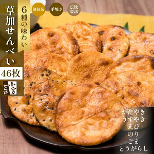【ふるさと納税】草加せんべい 個包装六種46枚 | 埼玉県 草加市 お菓子 おやつ おせんべい 米菓 お茶うけ 蒸篭蒸 天日干し 炭火手焼き 伝統製法 米の甘味 しょうゆ かたやき うすやき ごま のり えび からし 醤油煎餅 非常食 防災 防災対策 保存食 保存 小宮せんべい