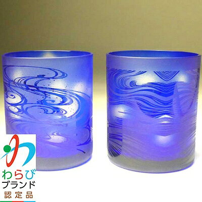 【ふるさと納税】蕨硝子　河鍋暁斎　ペアセット　三味線を弾く骸骨　骸骨の花火見立　色被せガラス　瑠璃色・瑠璃色【1107416】 f112232-warabi-10000066 埼玉県蕨市 サンプル画像2