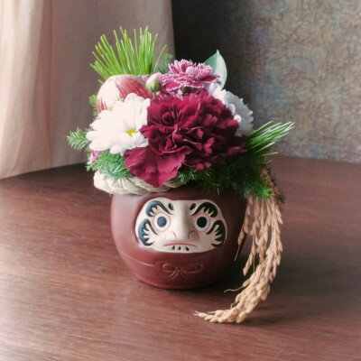 お正月 福飾り 紅だるまフラワーアレンジメント