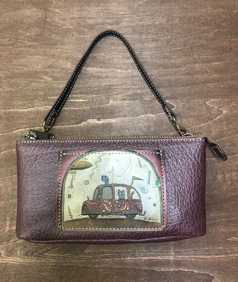 【ふるさと納税】0030-002　手染め猫ポーチ　車に乗って／革製品のサムネイル