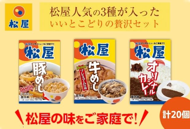 【ふるさと納税】松屋 牛めし 豚めし カレー 20個 セット 冷凍 カレー 牛丼 豚丼　【 詰め合わせ 食品 冷凍食品 惣菜 t1 】