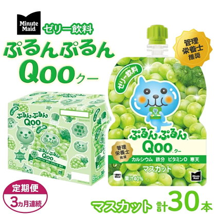 【定期便3ヵ月コース】ミニッツメイドぷるんぷるんQoo マスカット 125gパウチ（30本入）　【定期便・ 飲料 ドリンク 果実飲料 子ども おいしい 保存料 凍らせて カルシウム ビタミンD 鉄分 おやつ 】