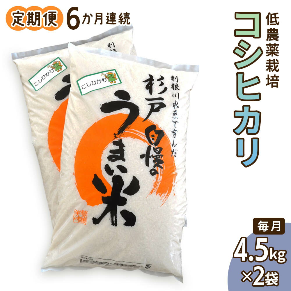 [定期便] 6か月連続お届け 低農薬栽培のコシヒカリ4.5kg×2袋 [令和5年度米] [0288]