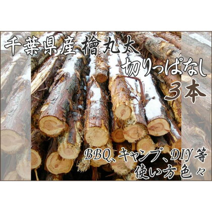 千葉県産切りっぱなし檜丸太3本BBQ・キャンプ・スウェーデントーチ・DIYの素材として便利！　【 丸太 檜 ひのき 木 キャンプ アウトドア バーべキュー 薪 DIY 焚火 火持ちが良い 薪割り スツール スウェーデントーチ 】