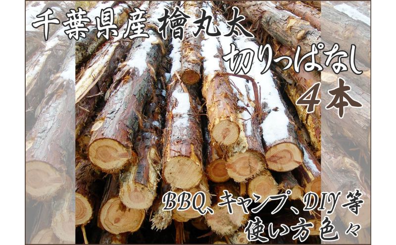 【ふるさと納税】千葉県産切りっぱなし檜丸太4本 BBQ・キャンプ・スウェーデントーチ・DIYの素材として便利！　【 丸太 檜 ひのき 木 キャンプ アウトドア バーべキュー 薪 DIY 焚火 火持ちが良い 薪割り スツール スウェーデントーチ 】