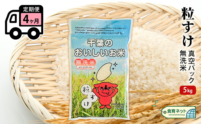 【ふるさと納税】粒すけ　真空パック　5キロ　無洗米　定期便4ヶ月　【定期便・ お米 銘柄米 ご飯 おにぎり お弁当 和食 白米 精米 】