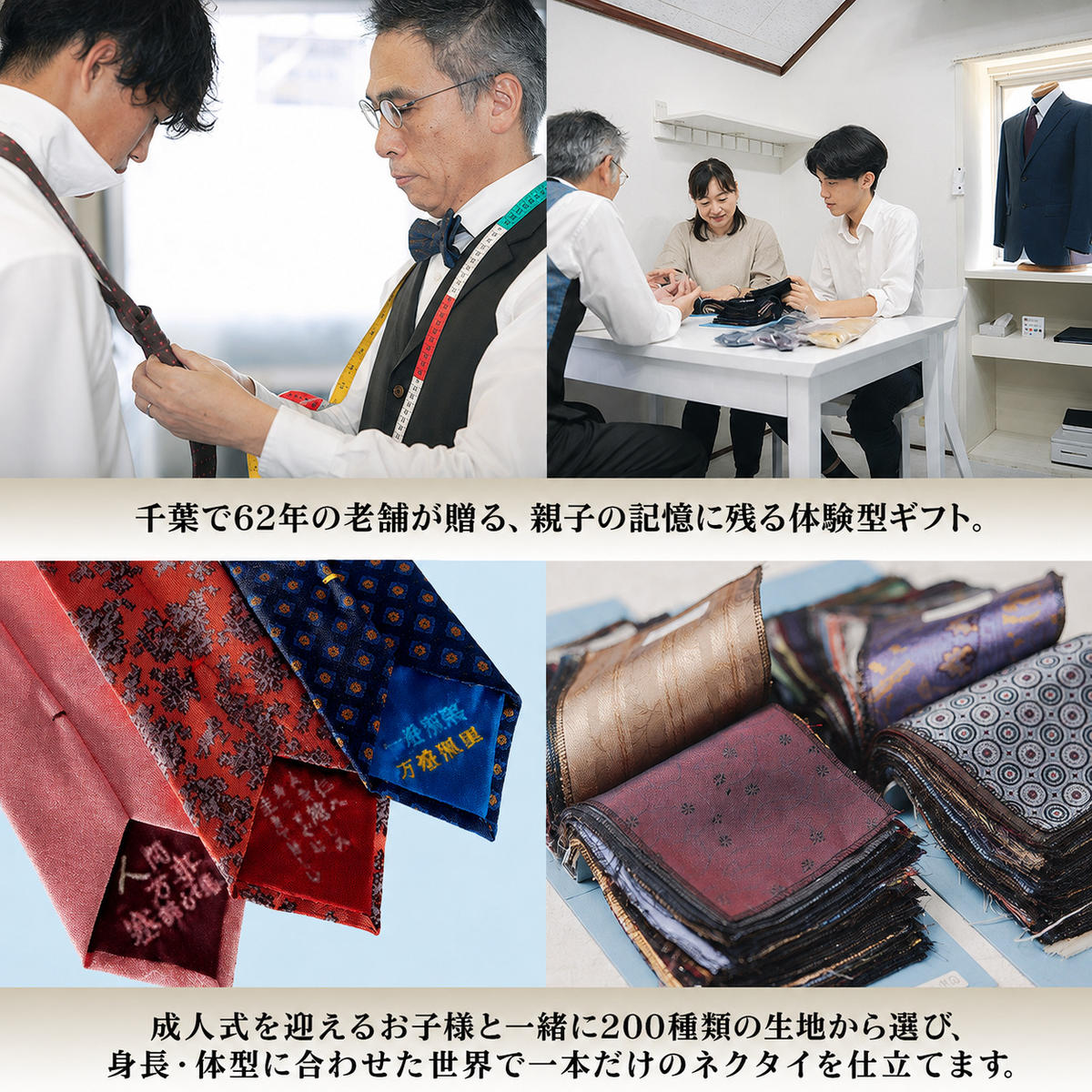 【ふるさと納税】【体験型】成人式に贈る「はじめてのネクタイ」親子仕立て体験 チケット 体験 親子体験 オーダーメイド 仕立て ネクタイ オリジナル ギフト 成人式 卒業式 千葉県 千葉市 f121002-chiba-10002394 千葉県千葉市 サンプル画像2