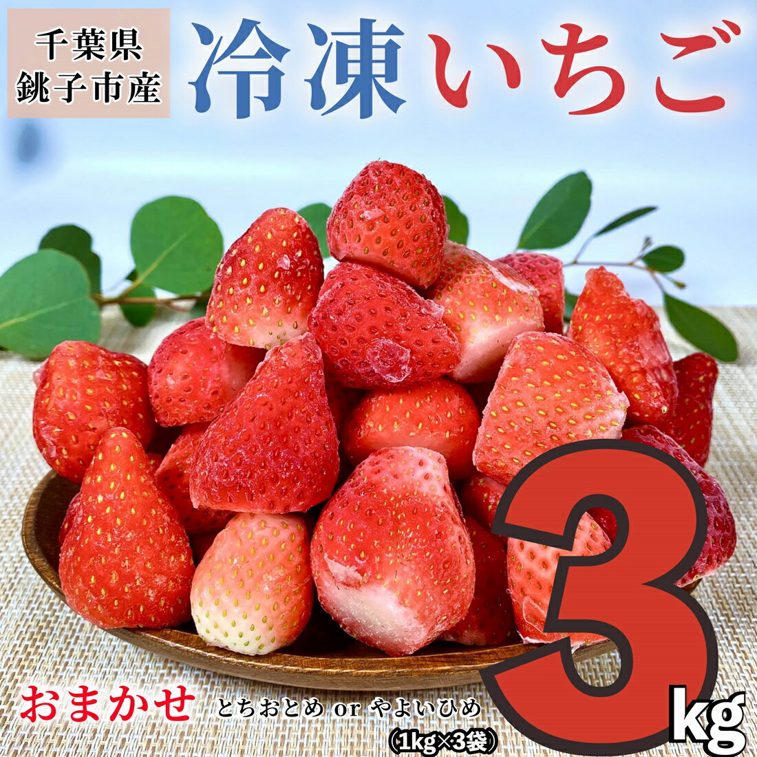 冷凍いちご 3kg （ 1kg × 3 ） とちおとめ やよいひめ 冷凍イチゴ 神原いちご園 銚子産 苺 いちご イチゴ 真空パック 冷凍 冷凍フルーツ カットフルーツ フルーツ ジャム スムージー 便利 簡単 千葉県 銚子市