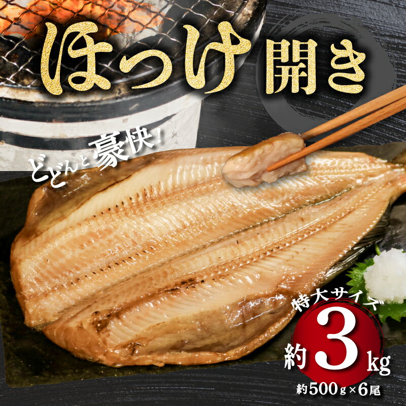 豪快 ホッケ 開き 約3kg (約500g × 6尾) ホッケ 縞ホッケ しまほっけ 魚 魚介 魚介類 干物 開き 大容量 特大 サイズ 肉 厚 おつまみ おかず 焼き魚 煮魚 朝食 昼食 夕食 レシピ 冷凍 送料無料 千葉県 銚子市 ふるさと納税 ふるさと納税ほっけ 明石水産