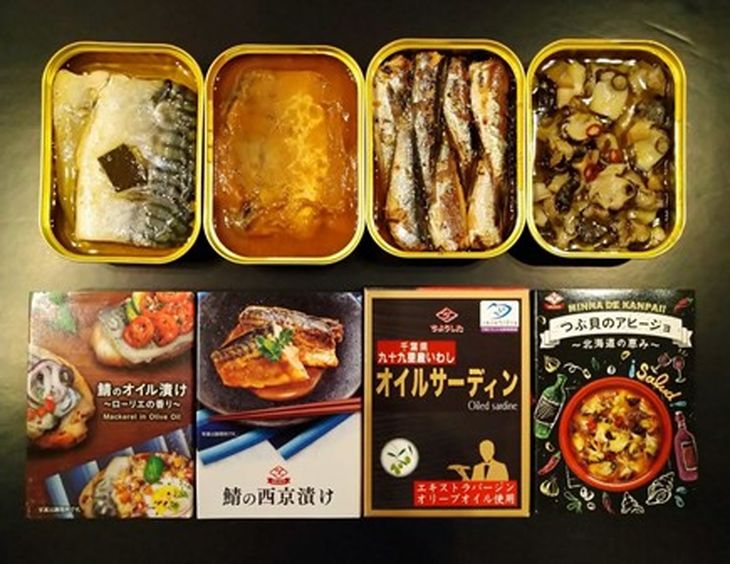 【ふるさと納税】ちょうしたセレクト12缶セット（鯖の西京漬け・鯖のオイル漬け・つぶ貝のアヒージョ・オイルサーディン）