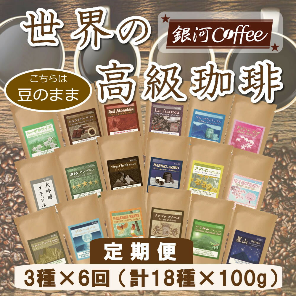 定期便6回 世界一周 高級珈琲(豆のまま) 銀河コーヒー [12203-0106]