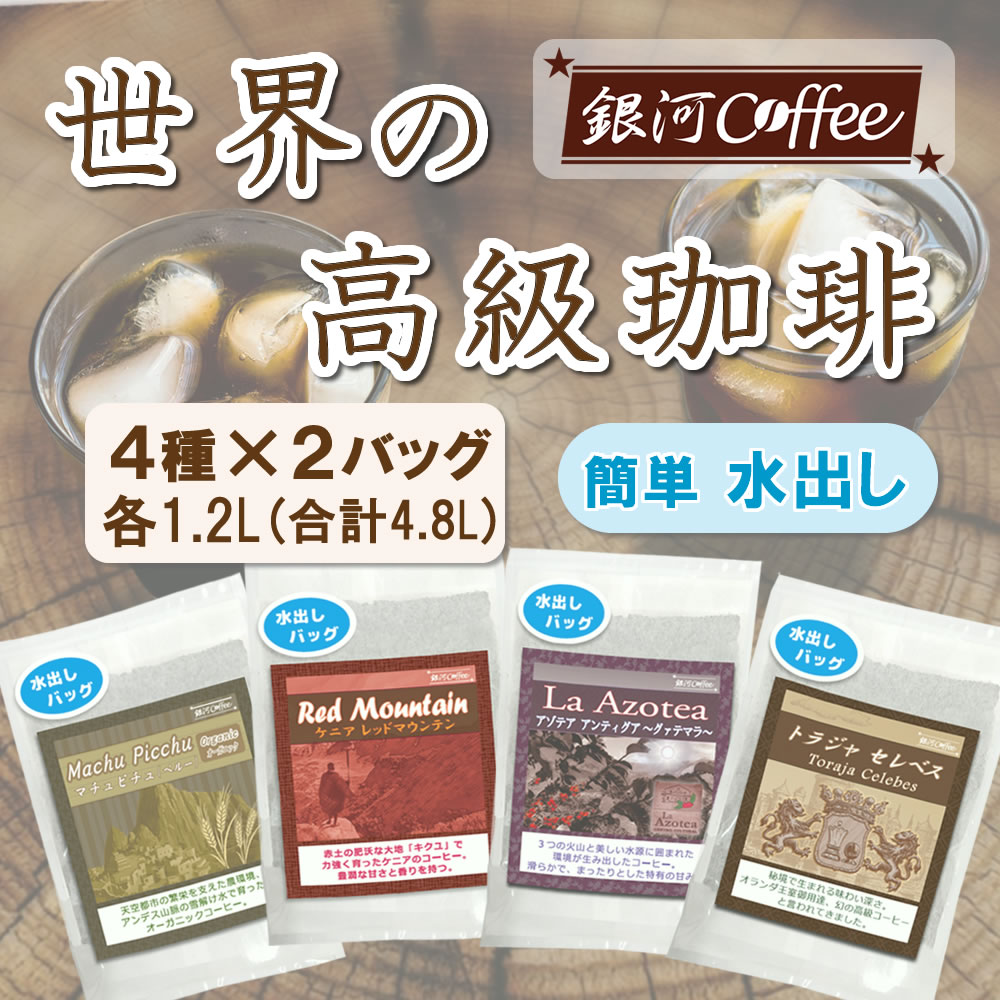 水出し珈琲セット(お手軽版) 世界の高級コーヒー80g×4種 銀河コーヒー 市川市 返礼品 [12203-0126]