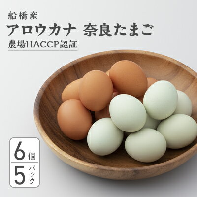 【ふるさと納税】生で食べて美味しい　アロウカナ　奈良たまご　30個セット　6個×5パック　幸せの青いたまご　奈良養鶏園　農場HACCP認証　船橋産　希少　卵　玉子　鶏卵　たまごかけご飯　TKG