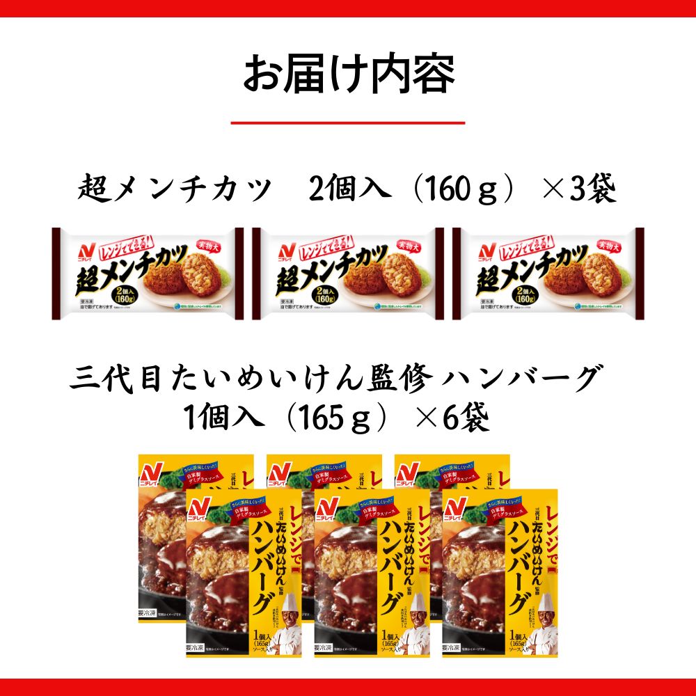 【ふるさと納税】ニチレイ 冷凍食品 メンチカツ たいめいけん ハンバーグ セット 9袋 冷凍 冷凍ハンバーグ レトルト おかず 総菜 料理 弁当 レンチン レンジ ニチレイフーズ 家庭用 千葉県 船橋市 送料無料