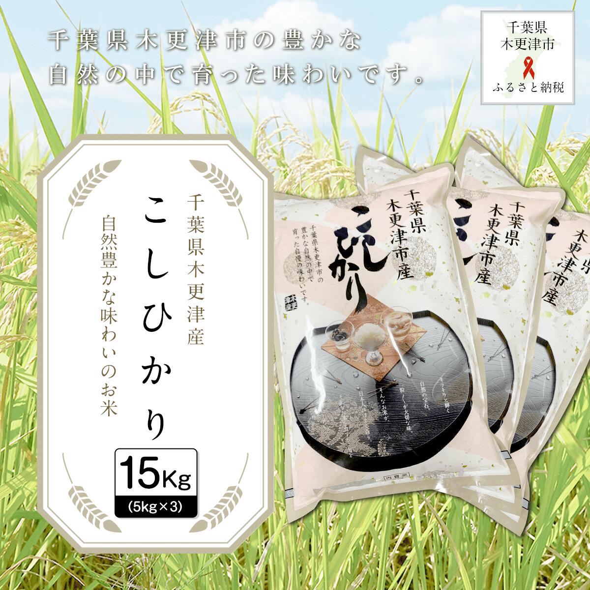 1位! 口コミ数「0件」評価「0」千葉県木更津産こしひかり15kg（5kg×3） ふるさと納税 米 15kg コシヒカリ 千葉県 木更津市 送料無料 KW002