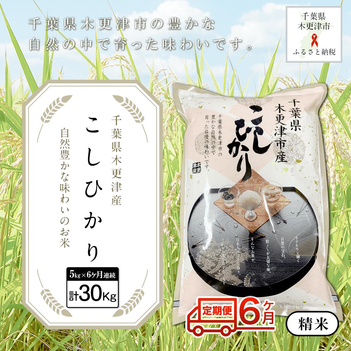 【ふるさと納税】<6ヶ月定期便>千葉県木更津産精米こしひかり5kg×6ヶ月連続計30kgふるさと納税米定期コシヒカリ千葉県木更津市送料無料KW005