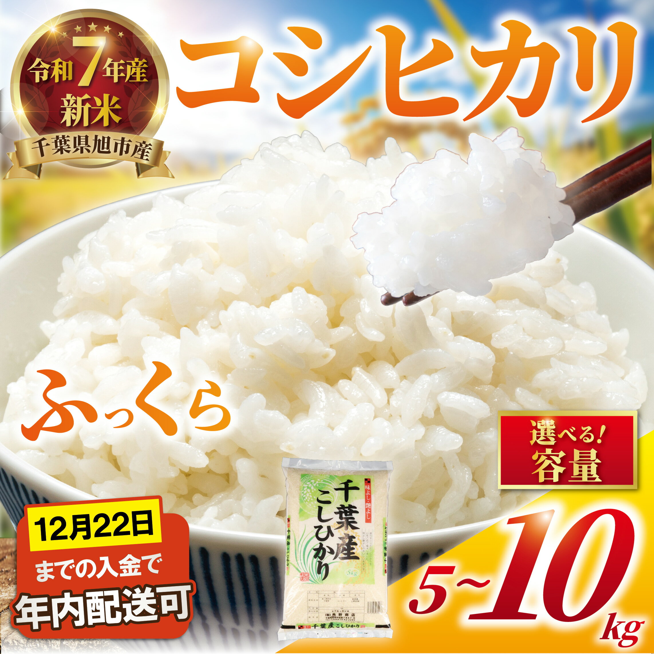 [ 令和7年産 ] 新米 米 コシヒカリ 選べる 5kg / 10kg 精米 白米 新米 7年産 お米 ご飯 こめ ごはん 銘柄米 こしひかり 一等級米 備蓄 防災 送料無料 国産 千葉県産 ふるさと納税 千葉県 旭市