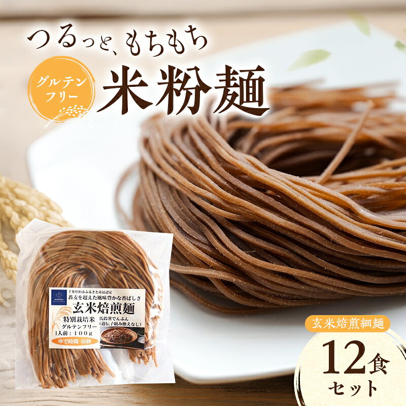 【ふるさと納税】グルテンフリー 米粉麺 玄米焙煎細麺 12食セット 麺 めん 玄米麺 米粉 グルテンフリー麺 そば 冷やし麺 温麺 焼きそば 塩分0％ 千葉県 柏市