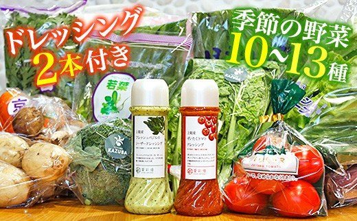 ドレッシング 2本 付き 季節の野菜 BOX バジル シーザー ドレッシング ぜいたく トマト ドレッシング 195g 各1本 ぜいたくトマト を 含む 季節の野菜 約10 〜 13種 愛彩畑 あいさいばたけ 君津市 きみつ 千葉県