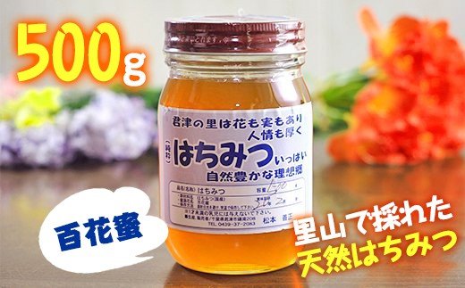 商品説明 名称 君津産天然はちみつ（百花蜜）500g 内容量 はちみつ（百花蜜）500g 1瓶 アレルギー ※1歳未満の乳児には蜂蜜を与えないようご注意ください。 製造者 農事組合法人なごみの里君津 TEL：0439-32-5448 注意事項 画像はイメージです。 ※長期不在のご予定があれば事務局へご連絡ください。尚、長期不在等によりお礼の品をお受取りできなかった場合、再発送はできません。あらかじめご了承ください。 ・ふるさと納税よくある質問はこちら ・寄付申込みのキャンセル、返礼品の変更・返品はできません。あらかじめご了承ください。緑豊かな君津の里山で採れた天然はちみつです。季節によって違う味わいが楽しめます！ 【ふるさと納税】君津産天然はちみつ（百花蜜）500g 【毎月数量限定!!】 房総半島の中央に位置する、緑豊かな君津の里山で採れた天然はちみつです！ 地域の野山に咲くさまざまな花から採蜜された百花蜜は、季節によっても違う味わいが楽しめます。 果実・ナッツのはちみつ漬けや、チーズや酸味のあるパンなどにも相性抜群です！