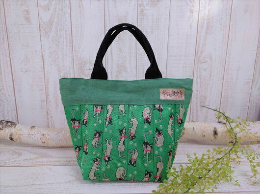 畳へり デイリーバッグ(ネコ:緑) / 畳へり 伝統 織物 カバン バッグ
