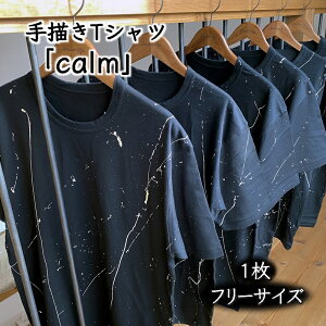 【ふるさと納税】手描きTシャツ calm カーム オリジナル 黒 フリーサイズ ユニセックス【受注制...