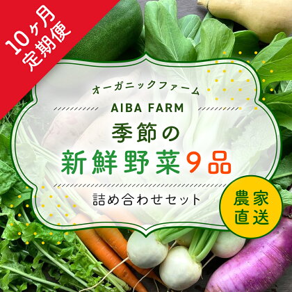 【10ヶ月 定期便】農家直送！【栽培期間中農薬不使用】季節の新鮮野菜「9品」詰め合わせセット オーガニックファーム AIBA FARM野菜セット 無農薬 野菜 千葉県 富里市 直送野菜 お野菜セット 旬野菜 季節野菜 農家直送 採れたて とれたて やさい TML004