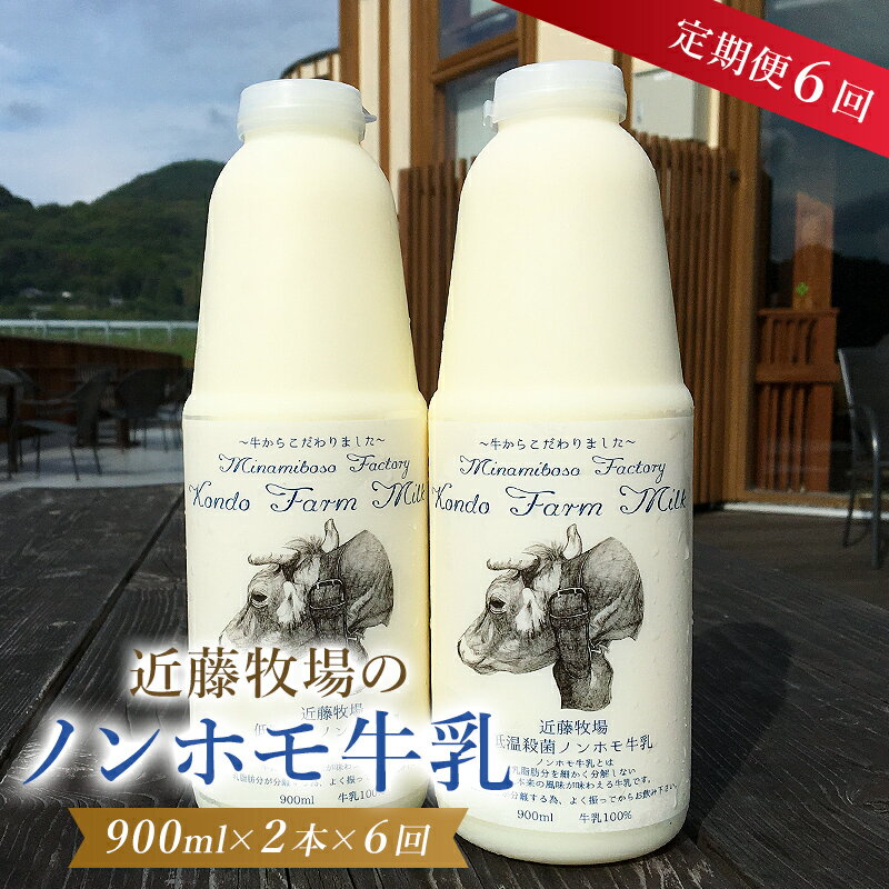 【定期便】 近藤牧場のノンホモ牛乳 900ml×2本「5」のつく日6回連続（2か月分）でお届け mi0003-0020 千葉県 南房総市 低温殺菌 牛乳 ミルク 新鮮 乳製品 生乳 濃厚 成分無調整 お取り寄せ お取り寄せグルメ 送料無料