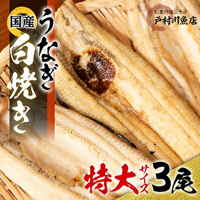 戸村川魚店の 国産 うなぎ 白焼き 特大 サイズ 3尾 セット _ ウナギ 鰻 肉厚 蒲焼 蒲焼き かば焼き たれ 山椒 【配送不可地域：離島・沖縄県】【1040828】