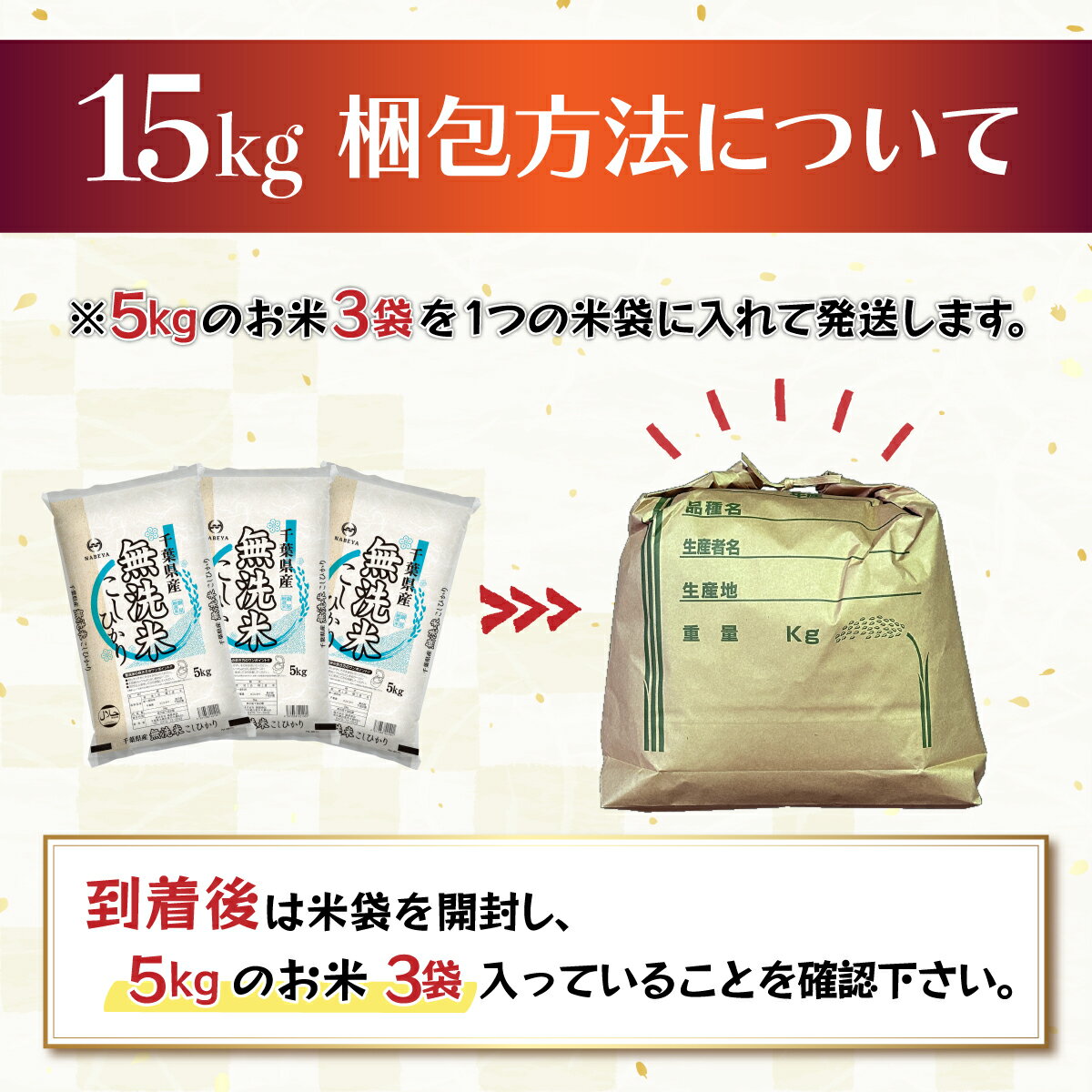 【ふるさと納税】令和5年産 2年連続特A評価!千葉県産コシヒカリ15kg無洗米（5kg×3袋） ふるさと納税 無洗米 15kg 千葉県産 大網白里市 コシヒカリ お米 米 こめ 送料無料 E009