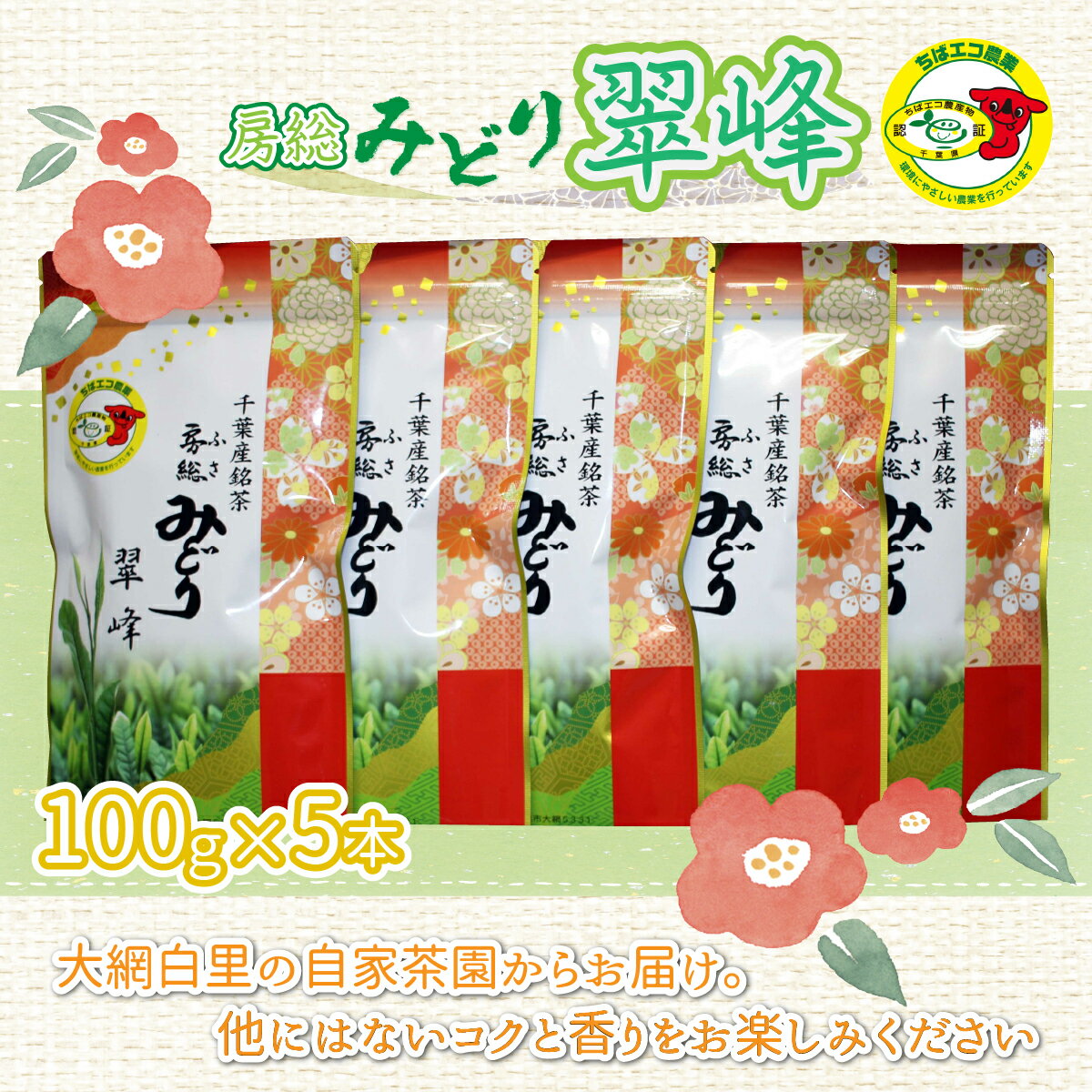 【ふるさと納税】【ちばエコ農産物認証茶葉】翠峰5本セット お茶 緑茶 日本茶 茶葉 千葉県産 大網白里市 ちばエコ農産物 送料無料 H002