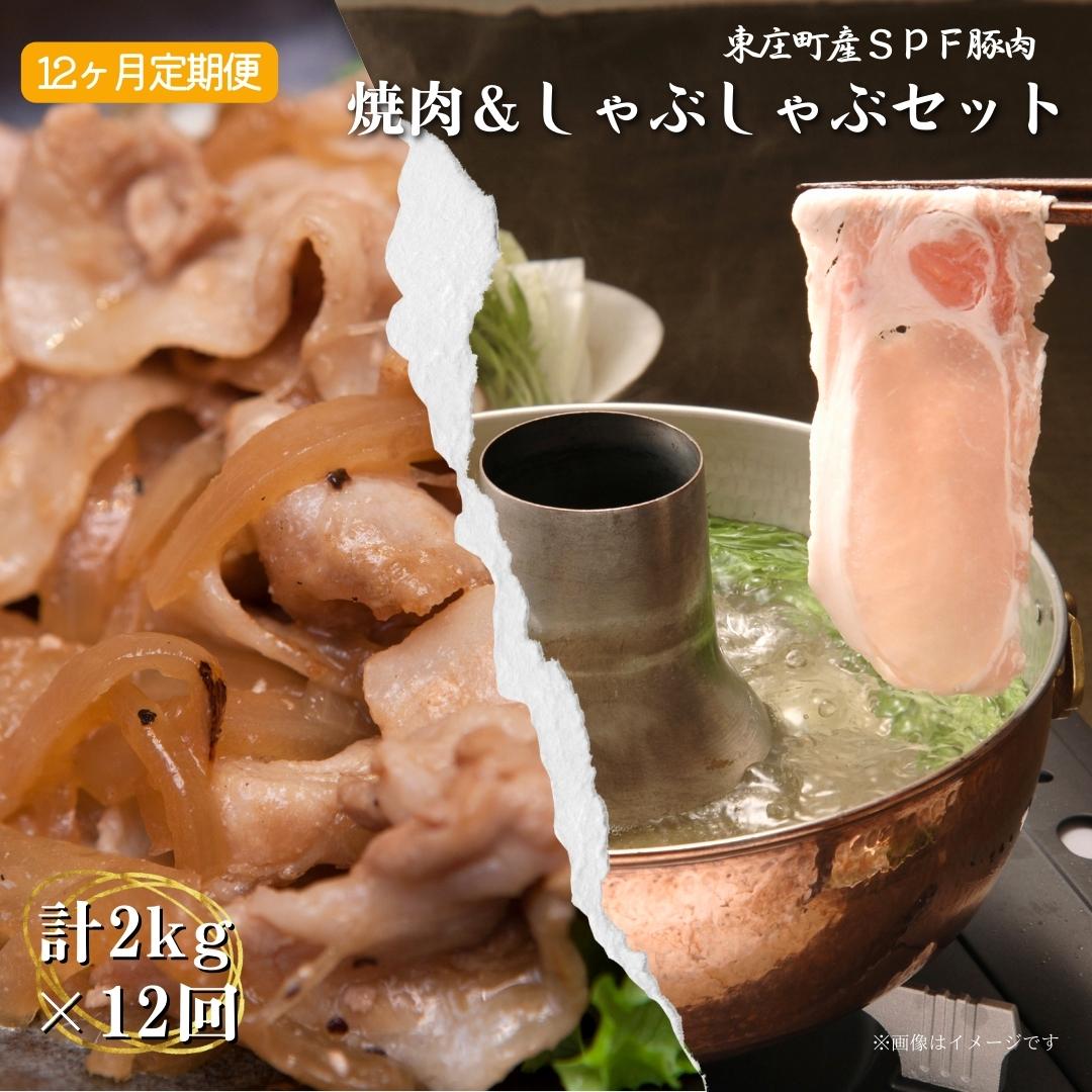 【ふるさと納税】 【12ヶ月定期便】東庄町産SPF豚肉 焼肉＆しゃぶしゃぶセット 計2kg×12回