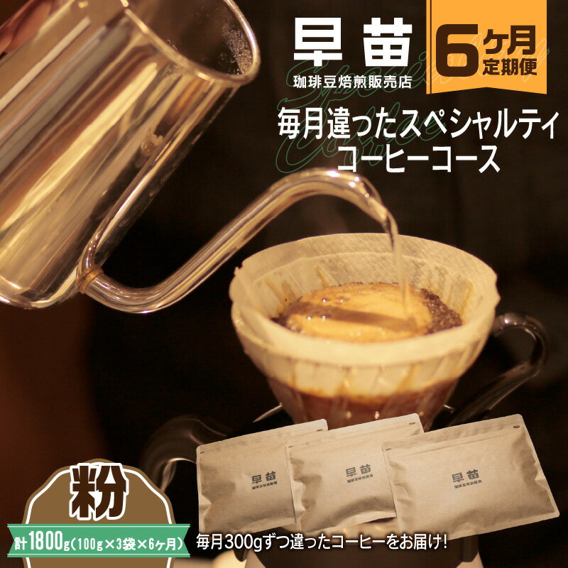 [早苗]焙煎珈琲豆(★6か月定期便★ 毎月違ったスペシャルティコーヒーコース 計6種) 粉 定期便 6回 スペシャルティコーヒー 珈琲 ランダム お楽しみ 月替わり 300g 小分け ジッパー チャック付き 粉 東京 新宿 0020-021-S05-B