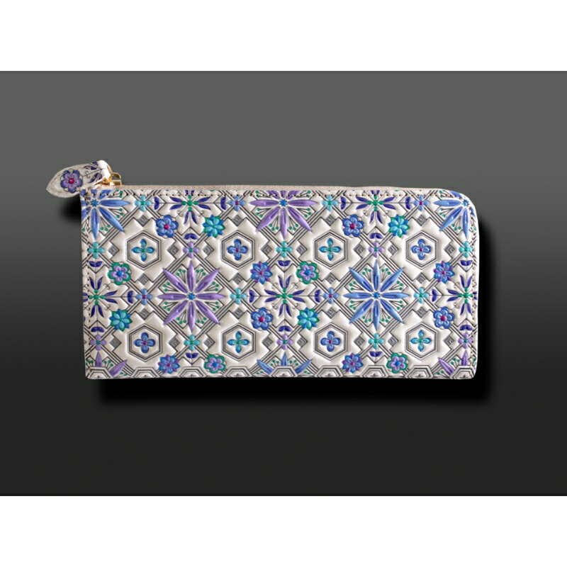 【ふるさと納税】【浅草文庫】L字長財布 花菱柄 財布 長財布 雑貨 日用品 財布 薄い スリム 大容量 L字ファスナー 本革 牛革 レザー 日本製 ハンドメイド ギフト レディース