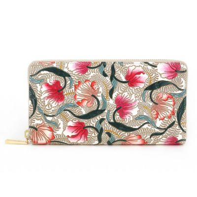 【ふるさと納税】【文庫屋大関】 大容量 ぐるっとファスナーの長財布 ノースガーデン<コーラル>【皮革工芸品】 ファッション小物 民芸品 お届け:発送可能時期よ...