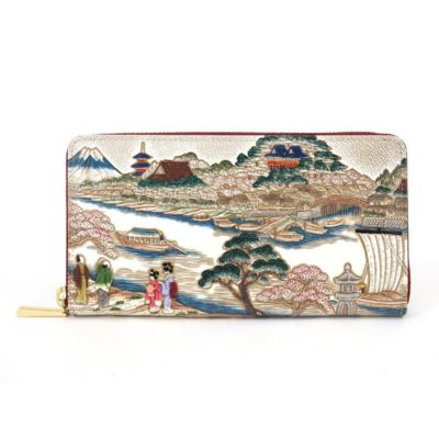 【ふるさと納税】【文庫屋大関】大容量 ぐるっとファスナーの長財布 浮世絵 待乳山【皮革工芸品】 ファッション 小物 仕切り カードポケット ロングポケット お...