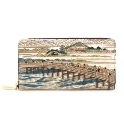 [文庫屋大関]大容量 ぐるっとファスナーの長財布 浮世絵 三条大橋[皮革工芸品] [ファッション・小物・財布・大容量・長財布・浮世絵・三条大橋・皮革工芸品・仕切り・カードポケット・ロングポケット] お届け:発送可能時期より順次配送