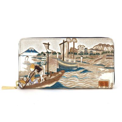 【ふるさと納税】【文庫屋大関】大容量 ぐるっとファスナーの長財布 浮世絵 荒井宿【皮革工芸品】 ファッション 小物 仕切り カードポケット ロングポケット お...