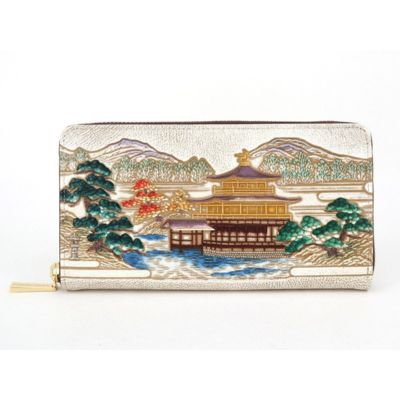 [文庫屋大関]大容量 ぐるっとファスナーの長財布 浮世絵 金閣寺[皮革工芸品] [ファッション・小物・財布・大容量・長財布・浮世絵・金閣寺・皮革工芸品・仕切り・カードポケット・ロングポケット] お届け:発送可能時期より順次配送