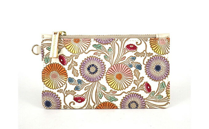 【ふるさと納税】【文庫屋大関】すっきりカードケース　更紗菊【皮革工芸品】 ファッション小物 雑貨 フラグメントケース 小銭入れ付き 収納 スマート 日本製 花柄 　お届け：発送可能時期より順次配送