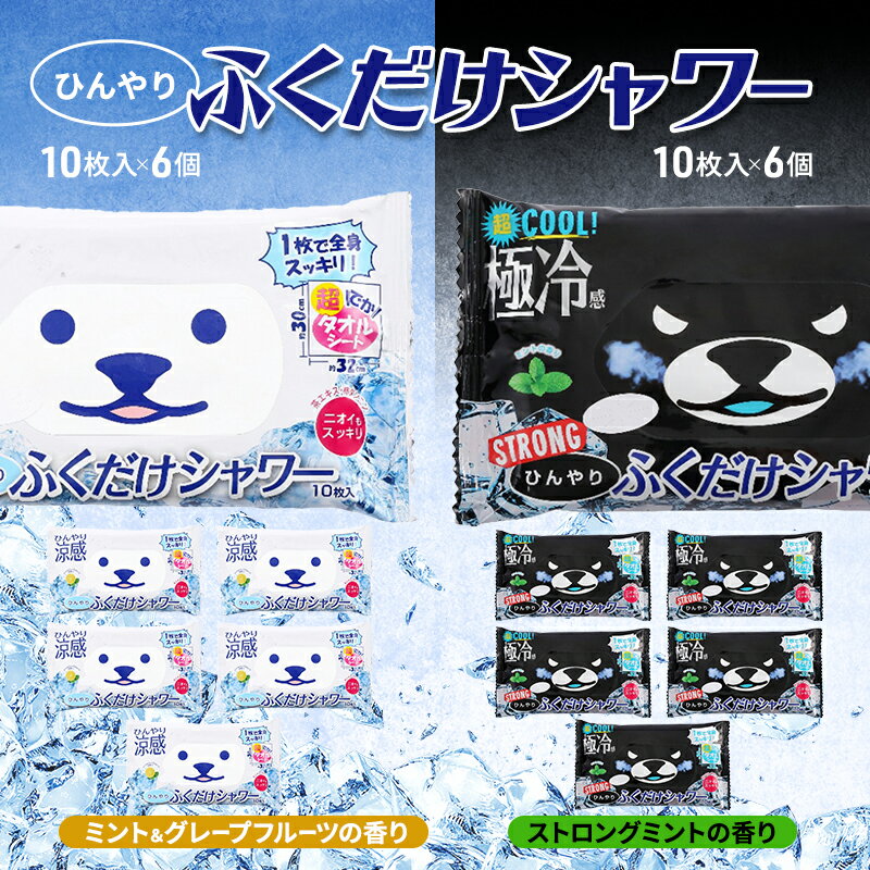 ひんやりふくだけシャワー&ひんやりふくだけシャワーストロング12個セット 夏 暑さ対策 冷感 爽快感 冷涼感 汗臭 加齢臭 消臭 除菌効果 冷感シート ミント 節電 節電対策 東京都 墨田区