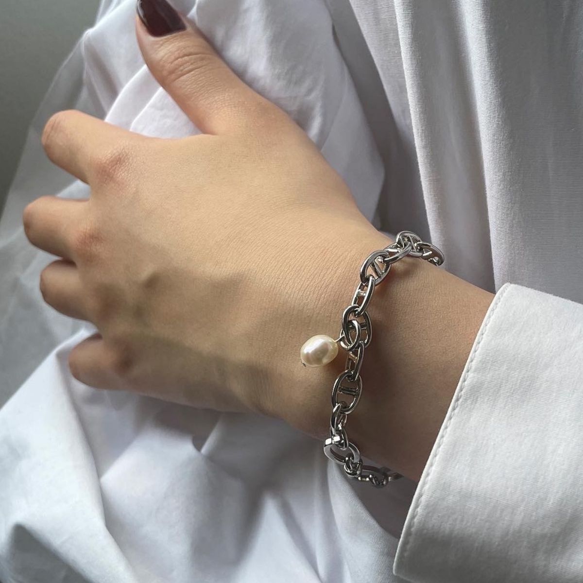 【ふるさと納税】[Cherieオリジナルブレスレット]pearl chain brace / silver 16000円