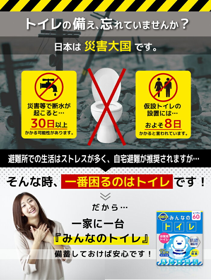 【ふるさと納税】簡易トイレ みんなのトイレ 60回分 凝固剤×60袋 排泄袋×60枚 処理袋×6枚 防災ガイドブック 抗菌 消臭 非常用トイレ ポータブルトイレ 携帯トイレ コンパクト 防災 台風 地震 停電 災害用品 東京都 武蔵野市 送料無料