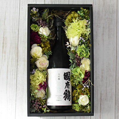 【ふるさと納税】國府鶴淡麗(日本酒)&アーティフィシャルフラワー(ホワイトボックス)【お酒地酒日本酒アルコール晩酌お花造花雑貨飾りセット】