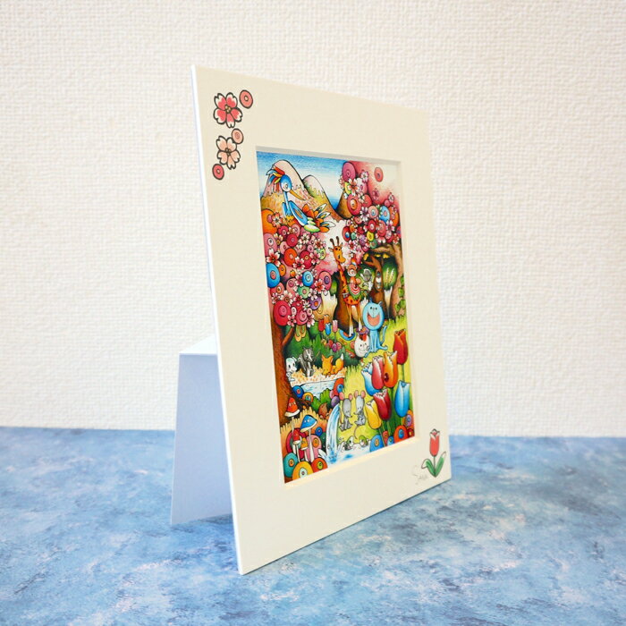 【ふるさと納税】No.087 「春と遊ぼう」ペーパースタンド (2Lsize) ／ イラスト入り 手描き フック穴 壁掛け 飾り 送料無料 東京都