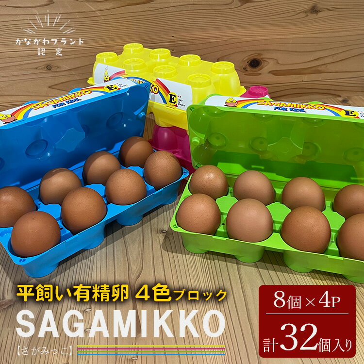 [かながわブランド認定]平飼い有精卵さがみっこ 8個入り×4パック 計32個[4色ブロックパック]| 平飼い ケージフリー 卵 有精卵 鶏卵 玉子 たまご 生卵 国産 濃厚 コク 旨味 ※離島への配送不可