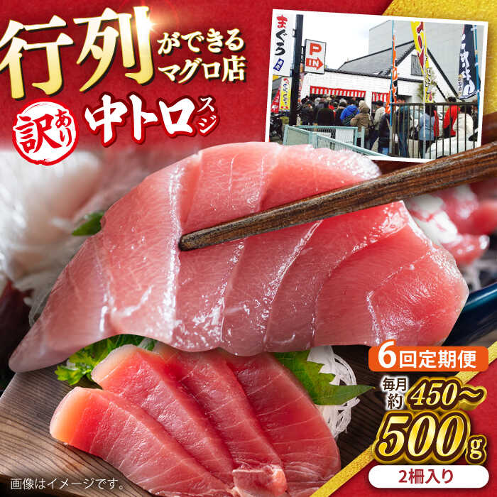 【ふるさと納税】【全6回定期便】【訳あり】天然 本まぐろ 中トロ（約450～500g（2柵入り））【横須賀商工会議所 おもてなしギフト事務局（本まぐろ直売所）】マグロのプロが選ぶ！ 定期 鮪 まぐろ 中とろ 刺身 定期便 横須賀 規格外[AKAK088]