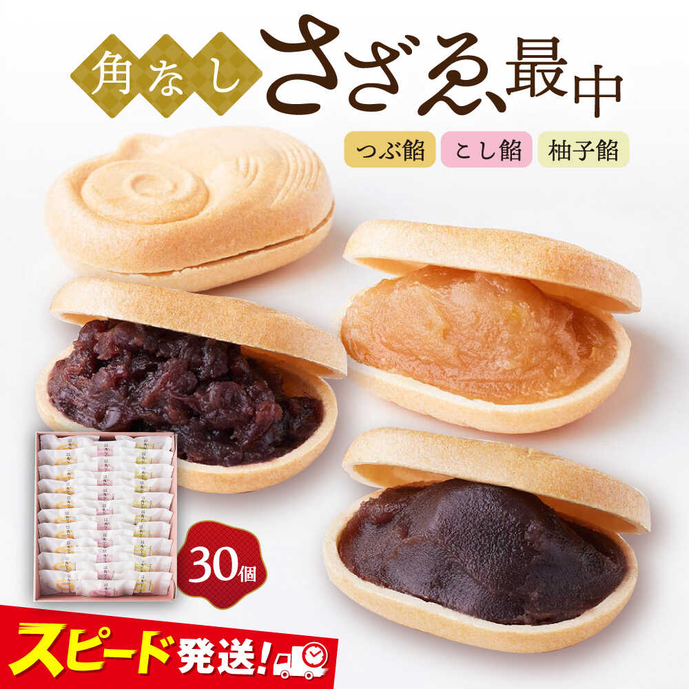 【ふるさと納税】【お歳暮対象】もなか 角なしさざゑ最中 30個 (つぶ餡 こし餡 柚子餡)モナカ 和菓子 最中 北海道産小豆 新大正もち お菓子 おやつ おみや...
